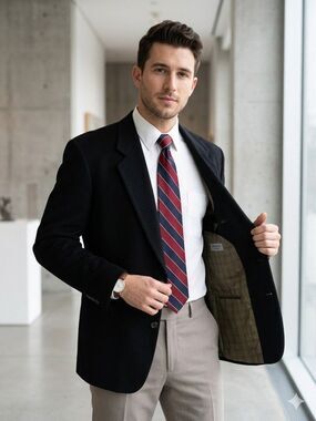 Hugo Boss Made in Germany Vintage Cashmere Blend Blazer Black 46L Quiet Luxury